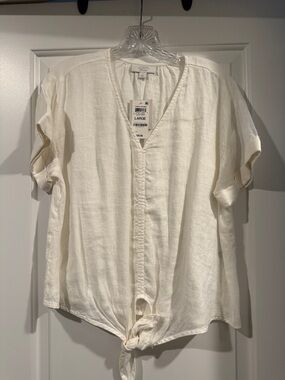 Charter Club Cream Tie-Front V-Neck Blouse